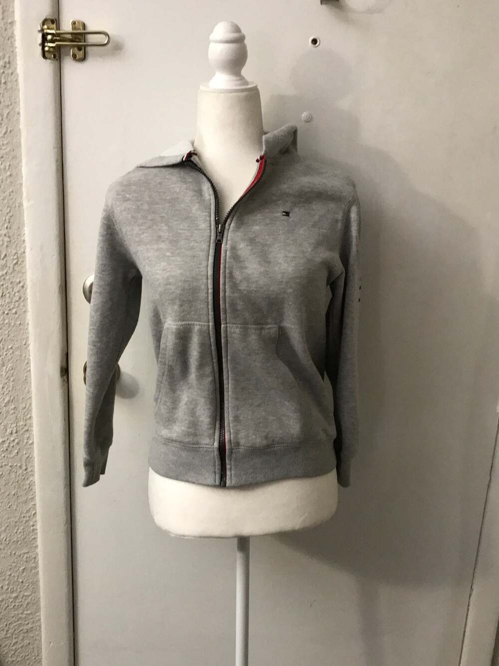 Tommy Hilfiger Gray Heather Logo Zip-Up Hoodie Youth M (12-14) Preppy Heritage